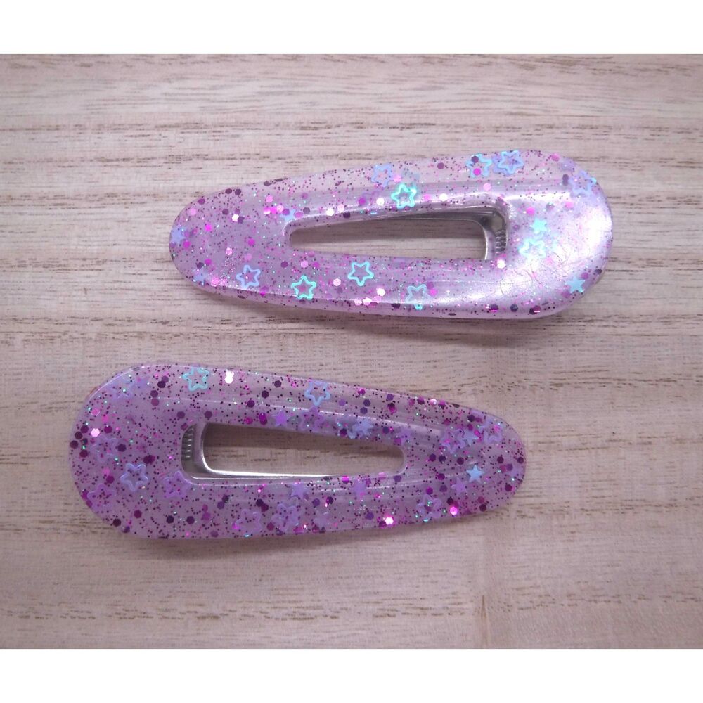 Barrette Set of 2 Purple Glitter